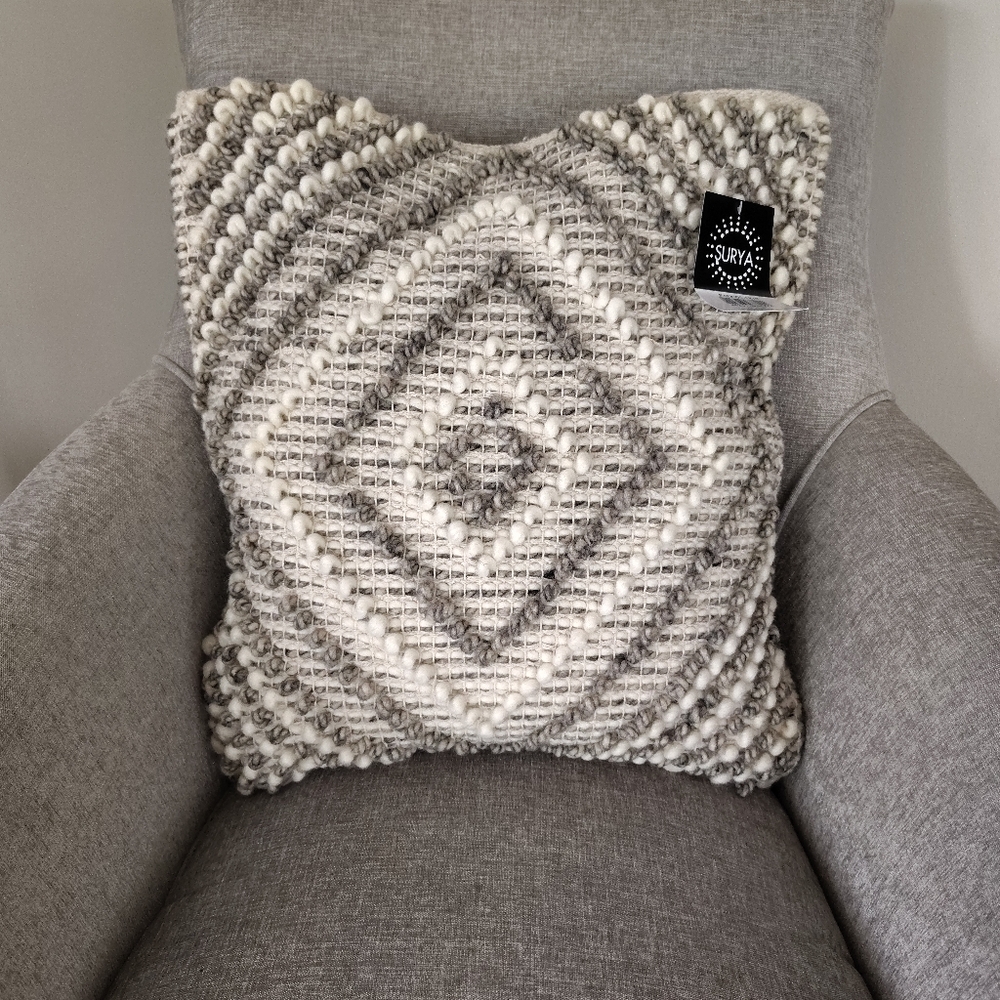 Surya Wool Boho Throw Pillow Cover 18 X 18 NWT